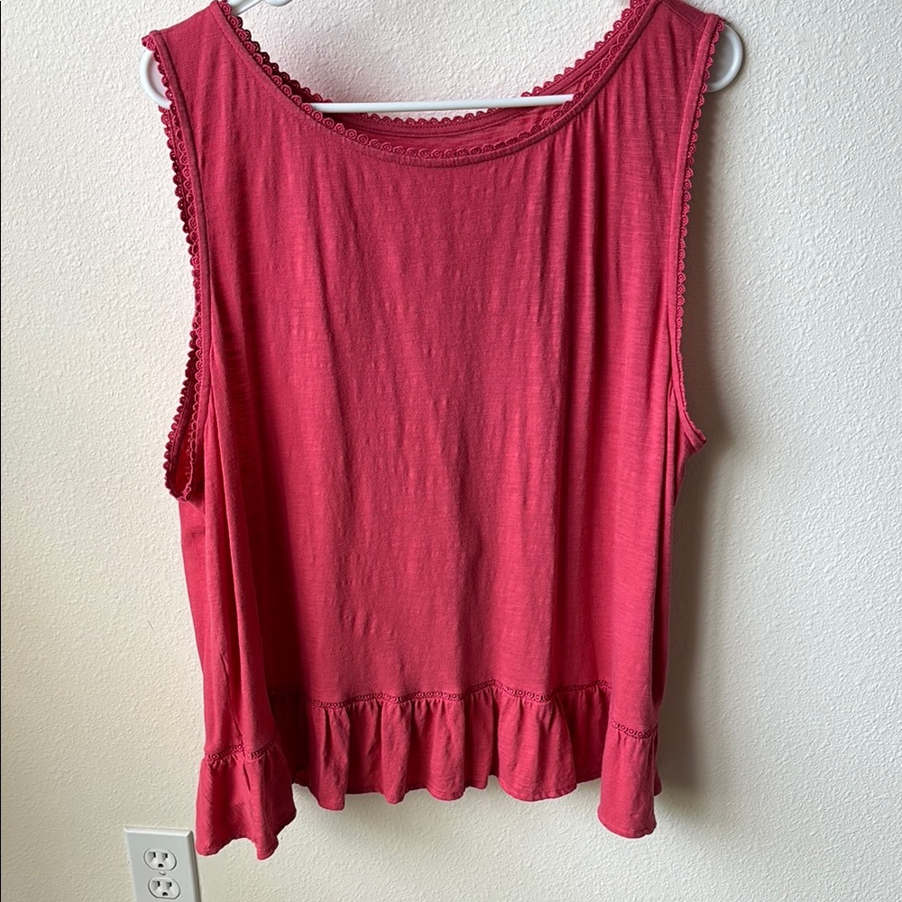 LOFT Pink Ruffled Sleeveless Tank Top